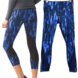 Lululemon Pace Rival Crop Leggings Sz 6 Blue Black Tie Dye Mesh Luxtreme Running